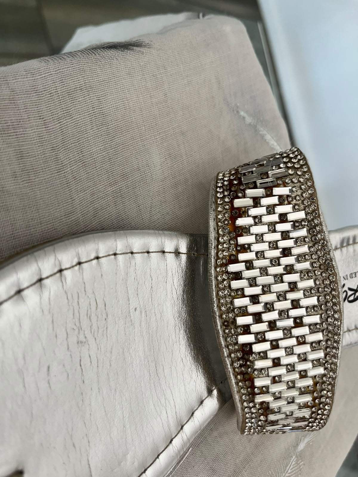 Argo Silver Embellished Flat Sandals | Size 4